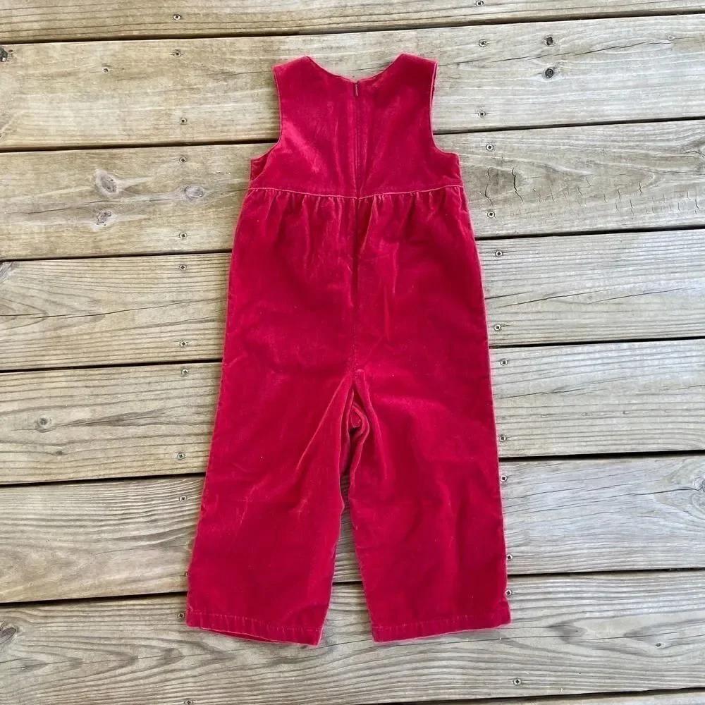 Gymboree Cranberry Red Velvet Overall Jumpsuit 2T